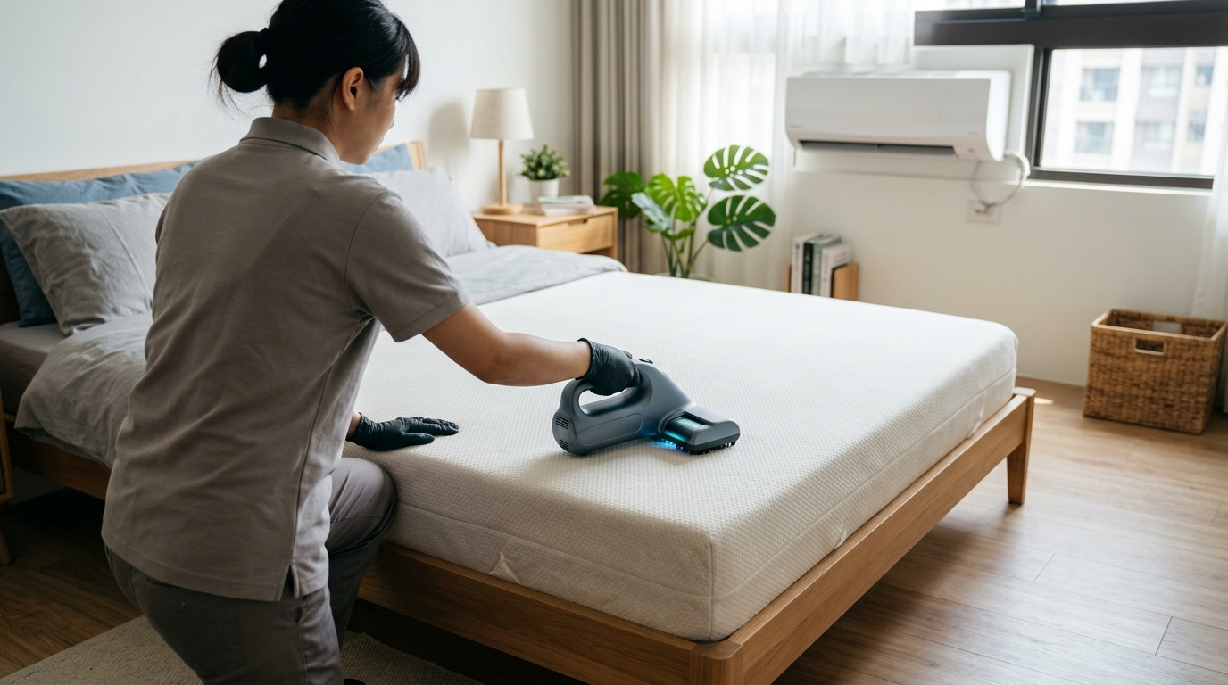 專業除蟎服務不僅是表面清潔，更需深入床墊纖維，徹底清除塵蟎與過敏原。
