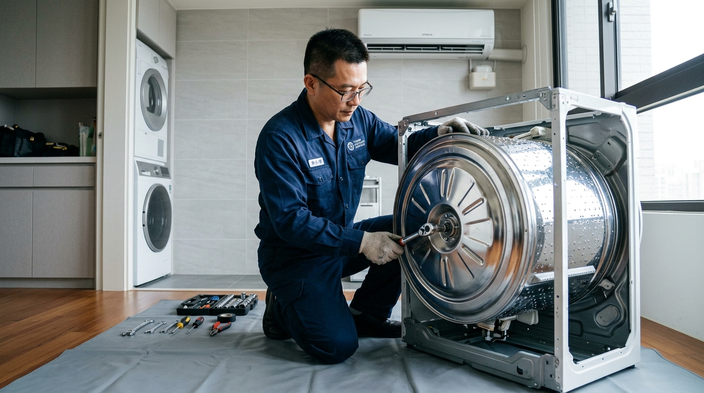 寶傑淨化科技的專業技師，透過拆洗服務，讓洗衣機內槽恢復潔淨如新。